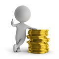 3d cute people - standing with stack of gold coins (financial success)