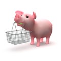 3d Cute piglet goes shopping