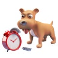 3d cute puppy dog has broken the alarm clock, 3d illustration
