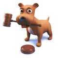 3d cute puppy dog hound holding an auction gavel in its mouth