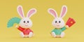 3D cute rabbit holding fan and red envelope, element for Chinese new year, Chinese Festivals, Lunar, CYN 2023, 3d rendering