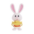 3D cute rabbit holding gold, decoration for Chinese new year, Chinese Festivals, Lunar, CYN 2023, 3d rendering