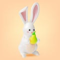 3d Cute Rabbit holding Pomelo Cartoon Style. Vector