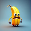 3D cute scared banana cartoon character