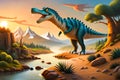 3D Cute Spinosaurus Cartoon. A Group Of Primitive Reptile Dinosaurs From The Cretaceous Period. Generative AI