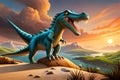 3D Cute Spinosaurus Cartoon. A Group Of Primitive Reptile Dinosaurs From The Cretaceous Period. Generative AI