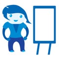 2d cute standing girl near a blank board