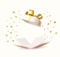 3d Cute Surprise Gift Box With Falling Confetti Royalty Free Stock Photo