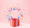 3d Cute Surprise Gift Box With Falling Confetti Royalty Free Stock Photo