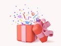 3d Cute Surprise Gift Box With Falling Confetti Royalty Free Stock Photo