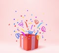 3d Cute Surprise Gift Box With Falling Confetti Royalty Free Stock Photo