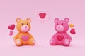 3d Cute teddy bear with heart-shape balloons isolated. Element decor for Valentine\'s Day, Mother\'s Day or birthday. 3d