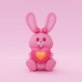 3d Cute teddy bunny with heart-shape balloons. Element decor for Valentine\'s Day, easter\'day or birthday. 3d