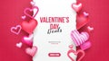 3d cute valentine`s day sale promo banner card with decorative hearts and torn paper for text eps10 vector template background