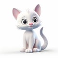 Cute White Kitten Portrait: 3d Illustration With Disney Animation Style