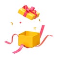 3d Cute yellow Surprise Gift Box With Falling Confetti Royalty Free Stock Photo