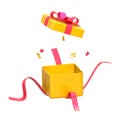 3d Cute yellow Surprise Gift Box With Falling Confetti Royalty Free Stock Photo