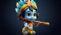 3D cutest little krishna realistic portrait on dark blue background generative AI