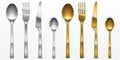 3d cutlery golden and silver fork, knife and spoon Royalty Free Stock Photo
