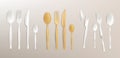 3d cutlery wood and broken plastic realistic set Royalty Free Stock Photo