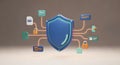 3D Cyber Security Shield Concept with Data Protection Icons and Encrypted Document Safety Royalty Free Stock Photo