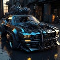 3d cyberpunk Mustang car with biochemical elemnt Royalty Free Stock Photo