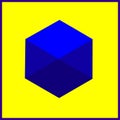 3d Blue hexagon with shadows illustration at yellow background