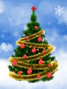 3d dark green Christmas tree over snow Royalty Free Stock Photo