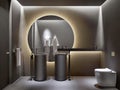 3d dark grey concrete masculine atmospheric bathroom