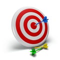 3d dartboard, Blue darts arrow hitting accurate aim target dartboard. Royalty Free Stock Photo