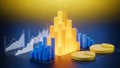 3D data visualization with bar chart, pie chart, and line graph Royalty Free Stock Photo