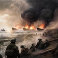 D-Day: Dramatic Action and Sacrifice on the Beaches of Normandy Royalty Free Stock Photo