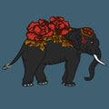 Black elephant with flower Thai style art design