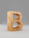 3D decorative wooden Alphabet, capital letter B. Isolated.