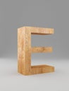 3D decorative wooden Alphabet, capital letter E. Isolated.