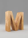 3D decorative wooden Alphabet, capital letter M. Isolated.