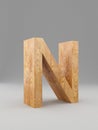 3D decorative wooden Alphabet, capital letter N. Isolated.