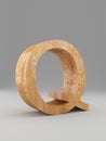 3D decorative wooden Alphabet, capital letter Q. Isolated.