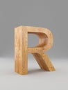 3D decorative wooden Alphabet, capital letter R. Isolated.