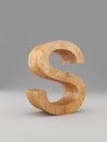 3D decorative wooden Alphabet, capital letter S. Isolated.