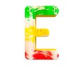 3D decorative wooden colored red green yellow Alphabet, capital letter E.