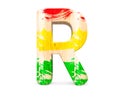 3D decorative wooden colored red green yellow Alphabet, capital letter R.