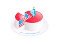 3D delicious cake on plate for 4th Of July, Happy Independence Day. Royalty Free Stock Photo