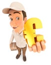 3d delivery man holding gold euro sign Royalty Free Stock Photo