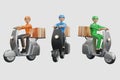 3D Delivery man in uniform on a motorcycle isolated on white background. Fast transport express home delivery. Online order -3D