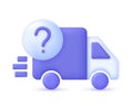 3D Delivery Truck icon. Question concept. Express delivery, shipping, truck icon, quick move. Fast delivery concept.