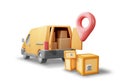 3D Delivery Van and Cardboard Boxes