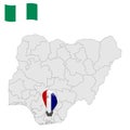 Location Imo State on map Nigeria. 3d Imo location sign. Flag of Nigeria. Quality map with States of Nigeria Royalty Free Stock Photo