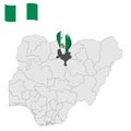 Location Kano State on map Nigeria. 3d Kano location sign. Flag of Nigeria. Quality map with States of Nigeria Royalty Free Stock Photo