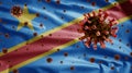 3D, Democracy Congolese flag with Coronavirus. Democratic Republic of Congo